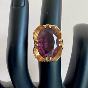 Vintage Vargas HGE 18K Gold Filled Faux Amethyst Ring Size 4.75